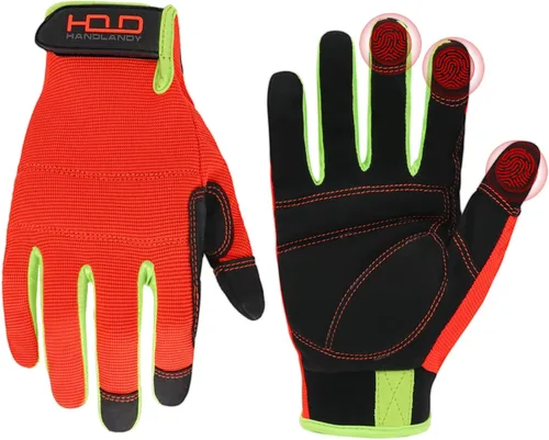 Vista 8 de HANDLANDY Guantes de trabajo para hombre y mujer, guantes de trabajo de mecánicos de uso general con pantalla táctil, guantes de trabajo flexibles