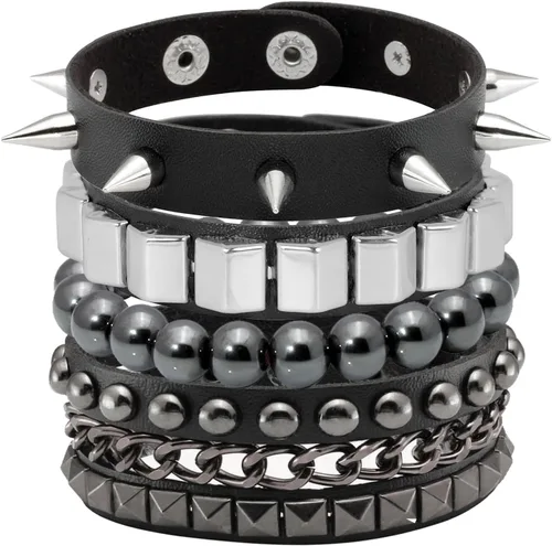 Vista 5 de Eigso - Pulseras punk, de piel sintética, para hombres y mujeres, estilo retro, vintage, clásicas, con tachuelas, para hombre y mujer