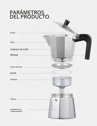 Vista 4 de Yabano - Cafetera de café italiano Moka de 9 tazas