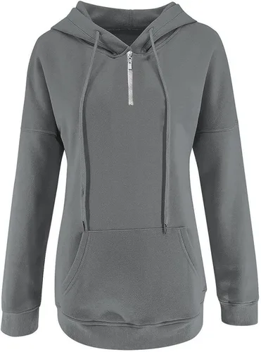 Vista 2 de Kainawee Sudadera con capucha y media cremallera para mujer, con cordón, atlética, moderna, con bolsillo frontal, manga larga, para otoño