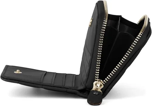 Vista 4 de uxcell Pequeñas carteras cortas con cremallera de párrafo con tarjetero para dama, Negro