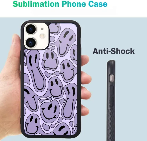 Vista 7 de Funda compatible con iPhone 11, cara divertida morada, cubierta trasera dura con bonito diseño de patrón trippy, funda de TPU suave para niñas