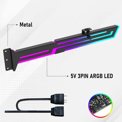 Vista 4 de Soporte de GPU ARGB, soporte de soporte de GPU, soporte de GPU direccionable de 5 V y 3 pines, soporte de GPU RGB de 5 V y 3 pines, soporte
