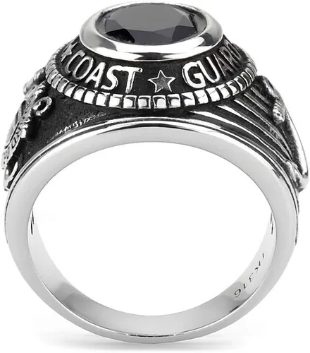 Vista 4 de C&D Military Jewelry Anillo militar de la Guardia Costera de los Estados Unidos de acero inoxidable (color plateado con piedra azul) USCG Anillos