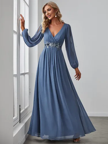 Vista 4 de Ever-Pretty Vestido de gasa de manga larga con cuello en V para mujer 0461