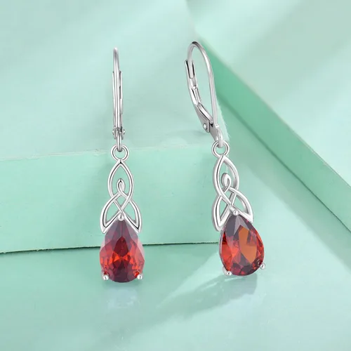 Vista 4 de Starchenie Aretes colgantes de nudo celta para mujer, plata de ley 925, aretes de piedra natal