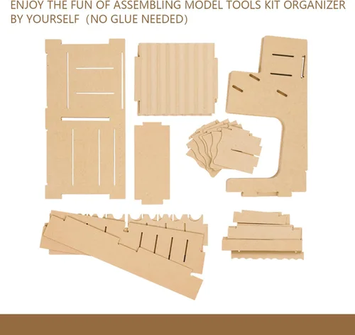 Vista 6 de GK1 - Kit organizador de madera con material MDF, estante de pintura, destornillador/soporte para brochas, para pinturas y herramientas Tamiya, GK1