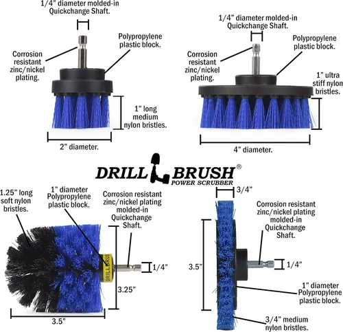 Vista 4 de Drillbrush Azul – Juego de accesorios de cepillo de limpieza de barco – Aluminio – Madera – Detalle personal de embarcaciones – Kit de limpieza