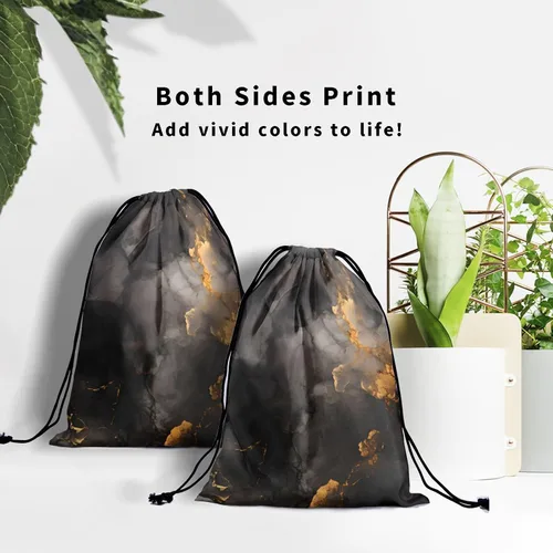 Vista 7 de Bolsa de agarre de gimnasia resistente al agua con cordón ajustable para Patrón de mármol de oro negro
