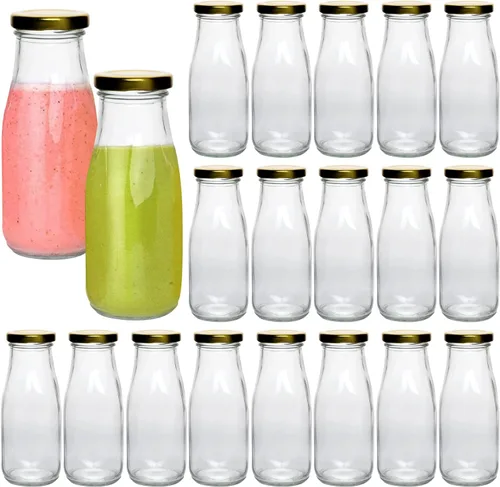 Vista 9 de QAPPDA Botellas de vidrio de 12 onzas, botellas de leche de vidrio Tapa negra