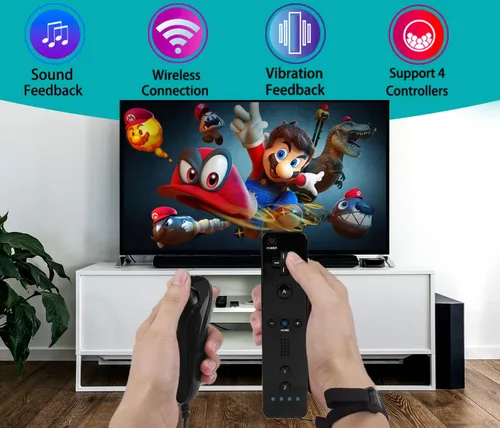 Vista 2 de PGYFDAL 2 Pack Remote Controller and Nunchuck Joystick for wiiwii u Console Gamepad with Silicone Case and Wrist Strap for Holiday Black and Dark