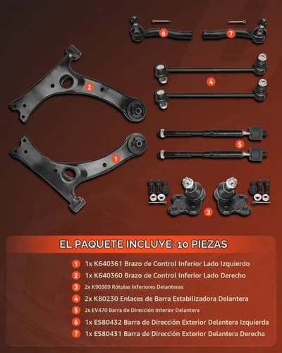 Vista 2 de Kit completo de suspensión delantera de 10 piezas para Toyota Corolla 2003 2004 2005 2006 2007 2008