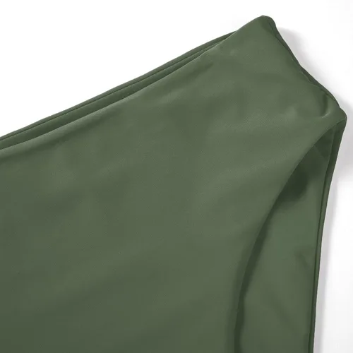 Vista 7 de OMKAGI Conjunto de bikini de cintura alta con corte de un hombro para mujer, traje de baño de 2 piezas