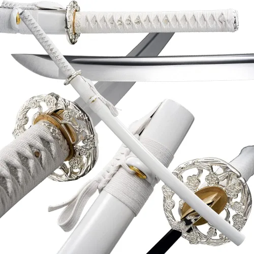 Vista 10 de Espada Katana Tradicional Forjada a Mano con Templado de Calor/Arcilla Verdaderas Katanas de Acero al Carbono 1060/1095 T10, Afilar, Espiga Doble