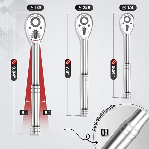 Vista 7 de TOMMARS Llave de trinquete de 1/2 pulgada, llave de trinquete de liberación rápida de 72 dientes, reversible, regalos para hombres, herramientas