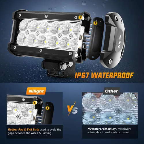 Vista 4 de Nilight Barra de luz LED con cubiertas ámbar/negras, 2 unidades de 36 W 6.5 pulgadas, luces todoterreno superbrillantes para conducción, niebla