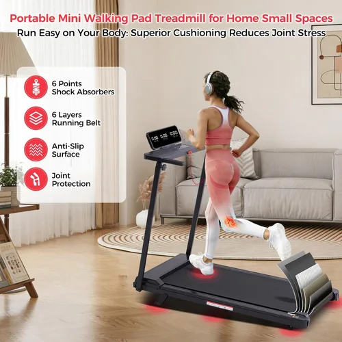 Vista 13 de KASSADIN Portable Treadmills for Home Small, Walking Pad with Handle Bar, 3.5HP Electric Mini Treadmills for Home Exercising, Walking Pad Treadmill