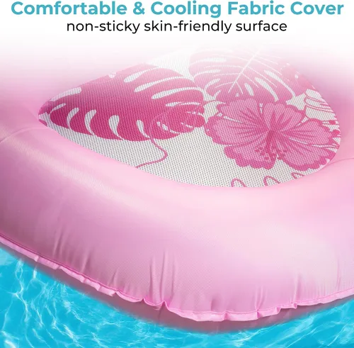 Vista 4 de Fabric Covered Inflatable Pool Lounger Float Adult, 70"x39" Extra Large Pool Float w/ UPF50+ Sunshade Canopy & Cupholder Caddy, Water Floaties Raft