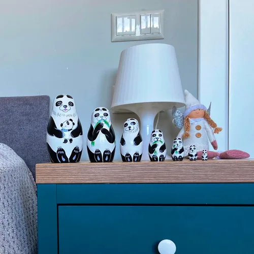 Vista 4 de AEVVV Juego de 7 muñecos de anidación lindos, figuras de panda, osos panda anidables, muñecas rusas apilables, muñeca Matryoshka