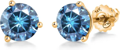 Vista 227 de Gem Stone King Aretes de Martini de oro amarillo de 14 quilates Aretes de tuerca de 3 puntas para mujeres y hombres Redondos de 0.236 pulgadas