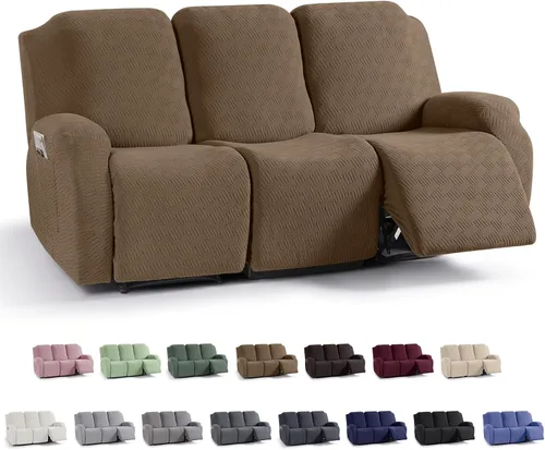 Vista 61 de KinCam Fundas para Reclinables, Fundas Elásticas para Sillas Reclinables, Fundas para Sofá Reclinable con Rayas Jacquard, Fundas Protectoras de Negro