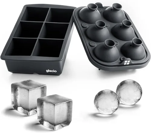 Vista 10 de Moldes para cubitos de hielo, esfera de silicona grande y combo cuadrado con embudo de llenado 2 Inch Round & Square Shapes, Built In Easy Fill