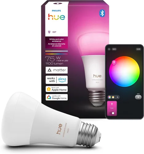 Vista 10 de Philips Hue Bombillas LED inteligentes A19 – Bombillas de 75 W sin parpadeo – Control con Hue App – Compatible con Alexa, Google Assistant y Apple