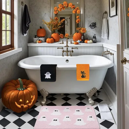 Vista 6 de Sarybei Juego de 2 toallas de baño para Halloween, toallas de mano de gato negro bordado de algodón puro y fantasma, toallas de baño ultra