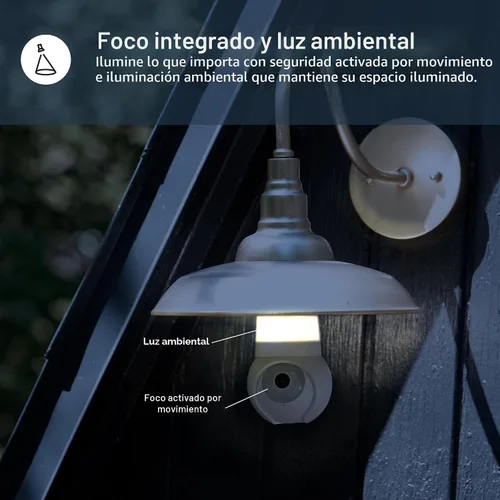 Vista 3 de Luna - Cámaras de seguridad inalámbricas para exteriores e interiores, inclinación panorámica de 360°, visión nocturna a color, bombilla LED y foco
