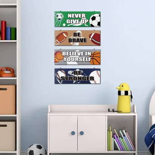 Vista 3 de 4 piezas Sport-Themen-Schlafzimmer-Dekoration, inspirierende Wandkunst, Dekoration, Baloncesto, Fußball, Béisbol, Deporte, Motivierender Spruch
