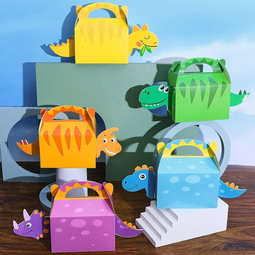 Vista 4 de Patelai - 12 bolsas de recuerdo de fiesta de dinosaurios 3D con temática de dinosaurios, cajas de regalo de dulces para niños, baby shower