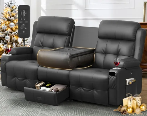 Vista 147 de Sofá de Dos Plazas Reclinable, Sofá Reclinable de Masaje con Gran Capacidad de Peso, Silla de Dos Plazas para RV en Liquidación con Consola, USB