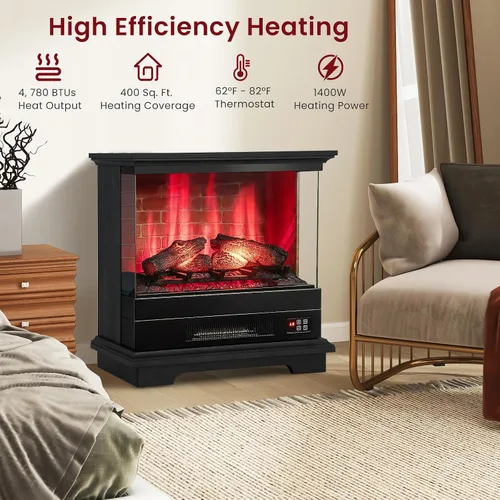 Vista 3 de SIMOE Chimenea eléctrica de 27 pulgadas, chimenea independiente con chimenea, llama 3D y 7 colores de llama, protección contra sobrecalentamiento