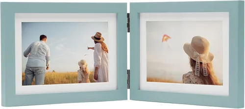 Vista 22 de Marcos de Fotos Dobles 4x4 con Bisagras Plegables en Negro para Colgar en la Pared o Poner en Mesa, Hechos de Madera de Pino con Vidrio Real P-44 *
