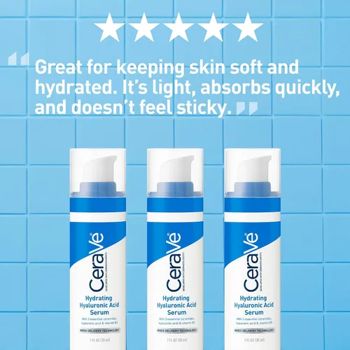 Vista 5 de Cerave Suero de ácido hialurónico para la cara con vitamina B5 y ceramidas, suero facial hidratante para piel seca, sin fragancia, 1 onza