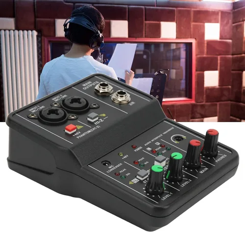Vista 5 de Mezclador de dos canales más barato, mezclador de sonido pequeña interfaz de grabación de audio, 2 canales mezclador de audio USB 48V Power Compact
