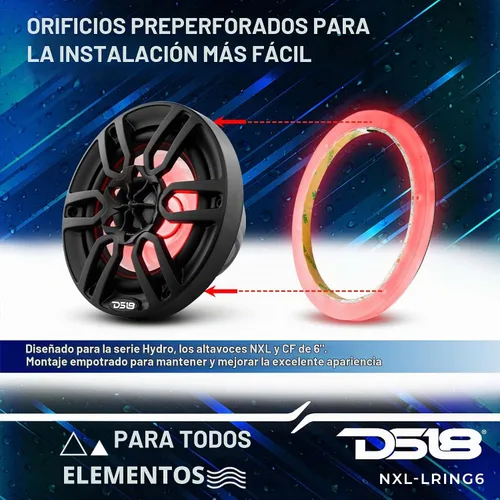 Vista 3 de DS18 NXL-LRING6 Anillo de montaje LED RGB para altavoces de 6.5 pulgadas resistente al agua - Funciona con módulo RGB (LED-BTC) o cable a un