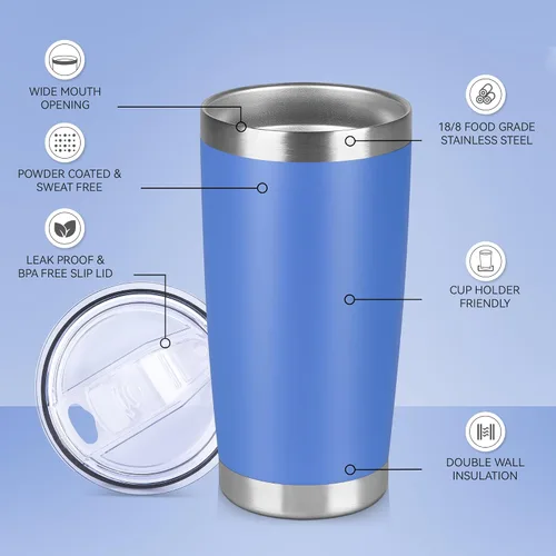 Vista 2 de Vaso Térmico de 20 oz de Acero Inoxidable Vasos Térmicos a Granel con Tapa Aislamiento de Doble Pared Tazas de Café Térmicas para Bebidas Calientes