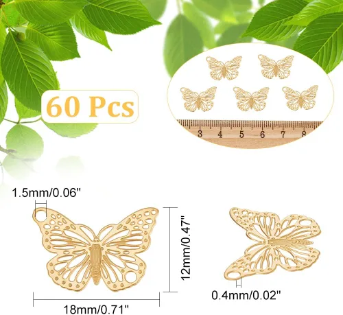 Vista 3 de Butterfly Charms Filigree Butterfly Heart Connector Charms Stainless Steel Pendant Insect Animal Pendants for Jewelry Making Earrings Necklaces