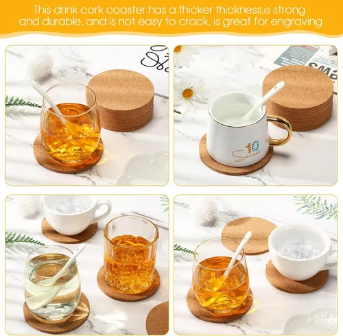 Vista 5 de Potchen 60 posavasos de corcho redondos de 4 pulgadas para bebida, posavasos absorbentes resistentes al calor, posavasos reutilizables en blanco
