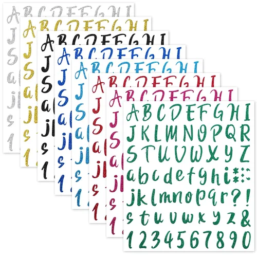 Vista 12 de 576 piezas de 8 hojas de calcomanías de letras de graduación, letras de vinilo autoadhesivas, calcomanías de números del alfabeto, calcomanías
