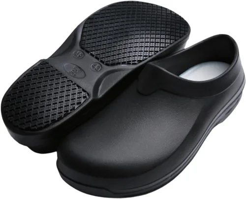 Vista 3 de Zapatos de trabajo unisex antideslizantes para hombres y mujeres, impermeables, resistentes al aceite, zapatos de chef de cocina, zuecos