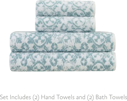 Vista 2 de Jessica Simpson Juego de 4 toallas de baño Aziza Decoración de baño premium Incluye 2 toallas de mano y 2 toallas de ducha 100% algodón