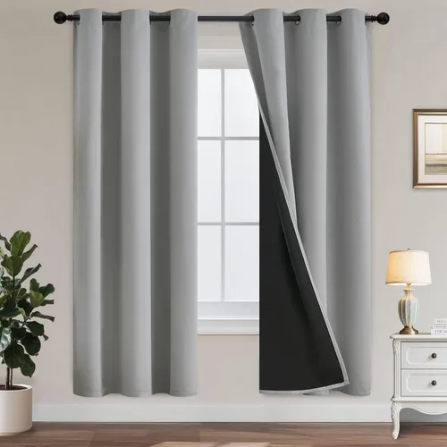 Vista 56 de Yakamok Cortinas 100% opacas para dormitorio, 63 pulgadas de largo, cortinas de bloqueo de luz total con respaldo negro, paneles de ojales sólidos