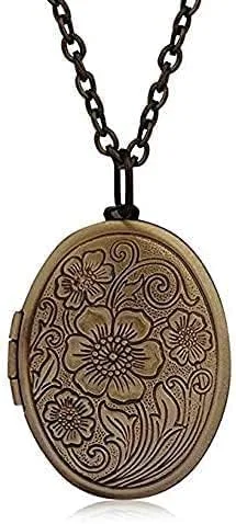 Vista 5 de SUKKCCNO Colgante ovalado personalizado con medallón de flores grabadas vintage, collar con colgante de imagen para mujeres y hombres