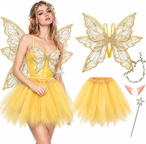 Vista 8 de Hicarer 5 Pcs Women Fairy Wing Costume for Halloween Party