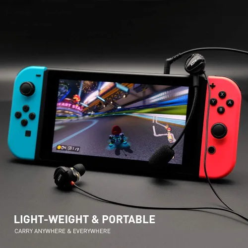 Vista 4 de ADV. NSMO JR - Auriculares para juegos de 2 controladores con doble micrófono desmontable e integrado y control de volumen para juegos móviles
