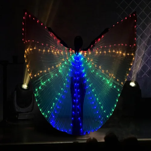 Vista 7 de TOPINCN Alas de mariposa iluminadas LED de ISIS, alas luminosas de danza del vientre, disfraces para actuaciones escénicas, fiestas (de colores)