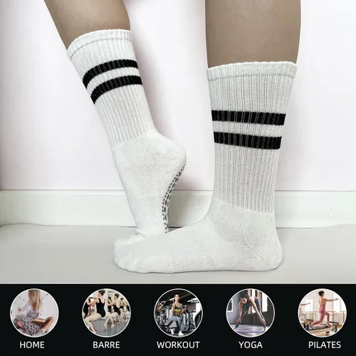 Vista 4 de JCZANXI Calcetines de yoga con empuñaduras para mujer, calcetines antideslizantes para yoga, pilates, barras, danza Calcetines acolchados ideales