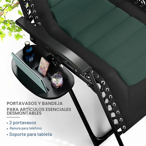 Vista 7 de Nestl Silla acolchada de gran tamaño de gravedad cero, silla de salón Negro/Verde (Black/Forest Green)